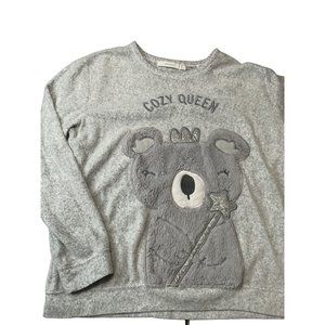 Cozy‎ Queen Bear Fleece Pullover Gray xL Women's